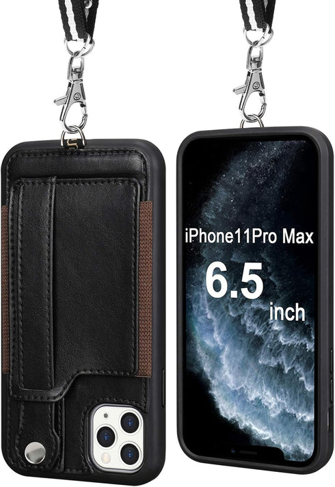 TOOVREN Phone Cover for iPhone 11 Pro Max Wallet Case with Card Holder PU Leather Kickstand Fits iPhone 11 Pro Max Case with Strap Stand Adjustabl...
